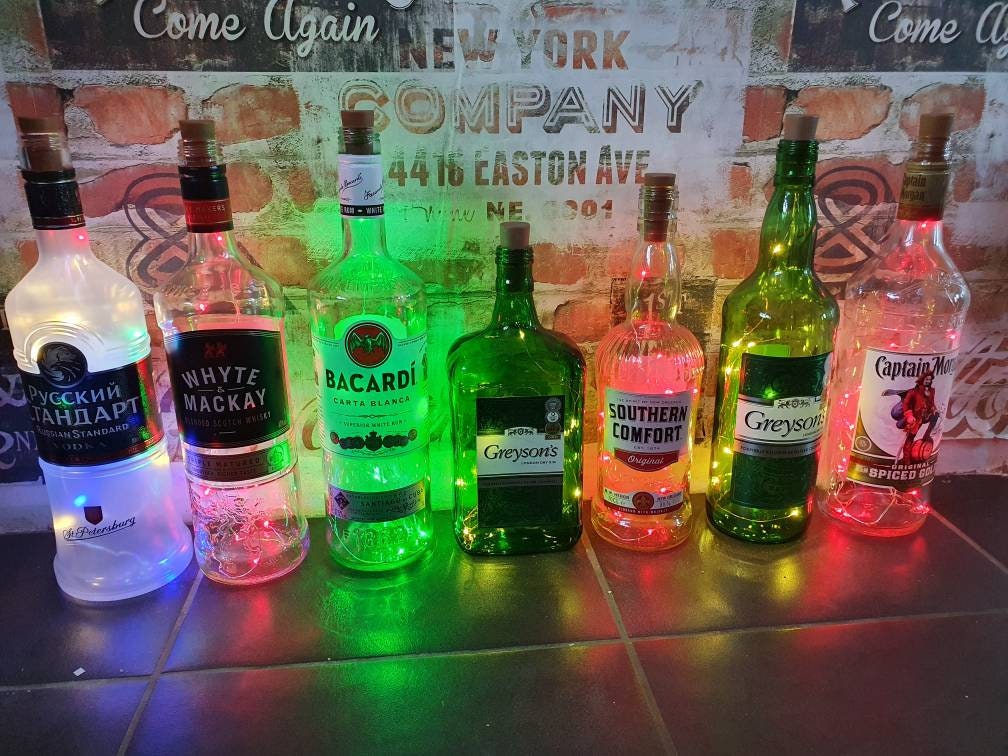 Upcycled spirit bottles with lights large bottles with Etsy