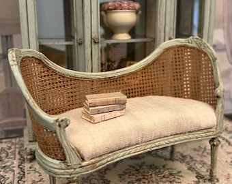 Miniature Settee, French Dollhouse, Miniature Bench, Dollhouse Furniture, French Country Miniatures, Miniature "Caned" Bench