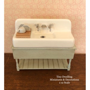 Miniature Sink, Dish Sink, Dollhouse Kitchen Sink, Dollhouse Sink Table, Tiny Dwelling image 1