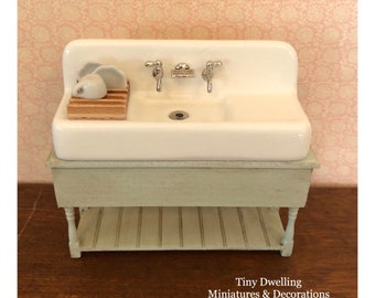 Miniature Sink, Dish Sink, Dollhouse Kitchen Sink, Dollhouse Sink Table, Tiny Dwelling