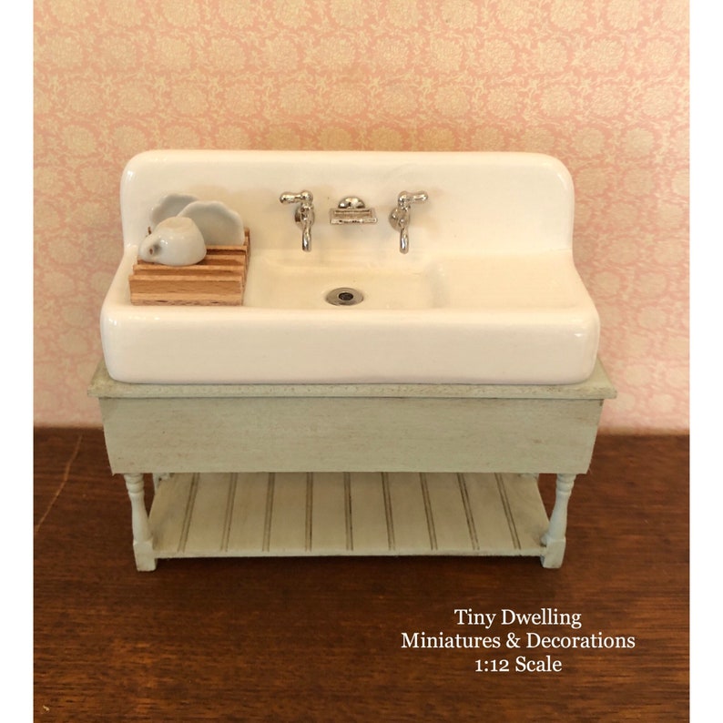 Miniature Sink, Dish Sink, Dollhouse Kitchen Sink, Dollhouse Sink Table, Tiny Dwelling image 1