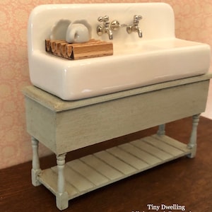 Miniature Sink, Dish Sink, Dollhouse Kitchen Sink, Dollhouse Sink Table, Tiny Dwelling image 3