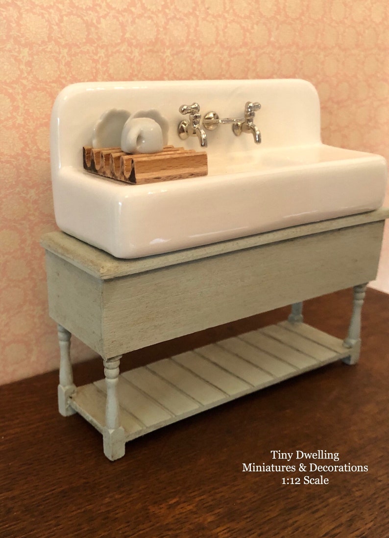 Miniature Sink, Dish Sink, Dollhouse Kitchen Sink, Dollhouse Sink Table, Tiny Dwelling image 3