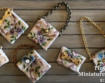 Miniature Petit Point Purse,  Dollhouse Purse, Miniature Purse, Miniature Handbag, Miniature Needlepoint Purse, Doll Purse, 1:12 Scale Purse