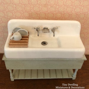 Miniature Sink, Dish Sink, Dollhouse Kitchen Sink, Dollhouse Sink Table, Tiny Dwelling image 2