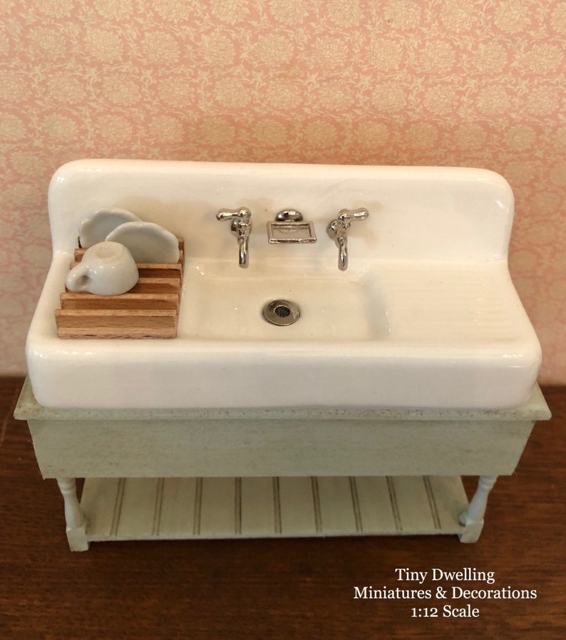 Miniature Sink, Dish Sink, Dollhouse Kitchen Sink, Dollhouse Sink Table, Tiny Dwelling image 2