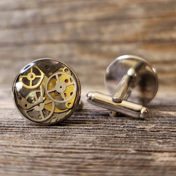 Cuff Links Steampunk with Real Gears & Watch Parts in Resin Gift for Partner Men Dad Husband Boyfriend Son Wedding Formal Graduation