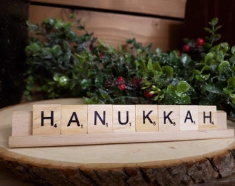 Hanukkah Word Tile Art Decorative Holiday Sign for Home Mantel Counter Desk Décor Winter Holiday Gift