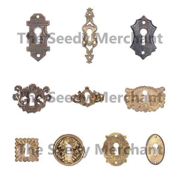 Digital Download One Sheet of 10 Different Lock Escutcheon Keyhole Covers Vintage and Antique Images for Papercrafting and Junk Journaling