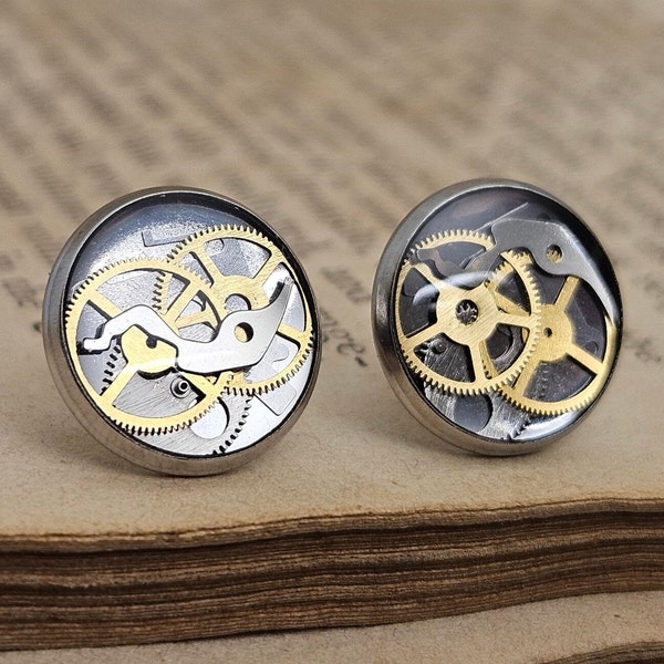 Stud Earrings Steampunk Genuine Watch Parts and Gears Stainless Steel Victorian Steam Punk Costume Cosplay Birthday Graduation Wedding Gift