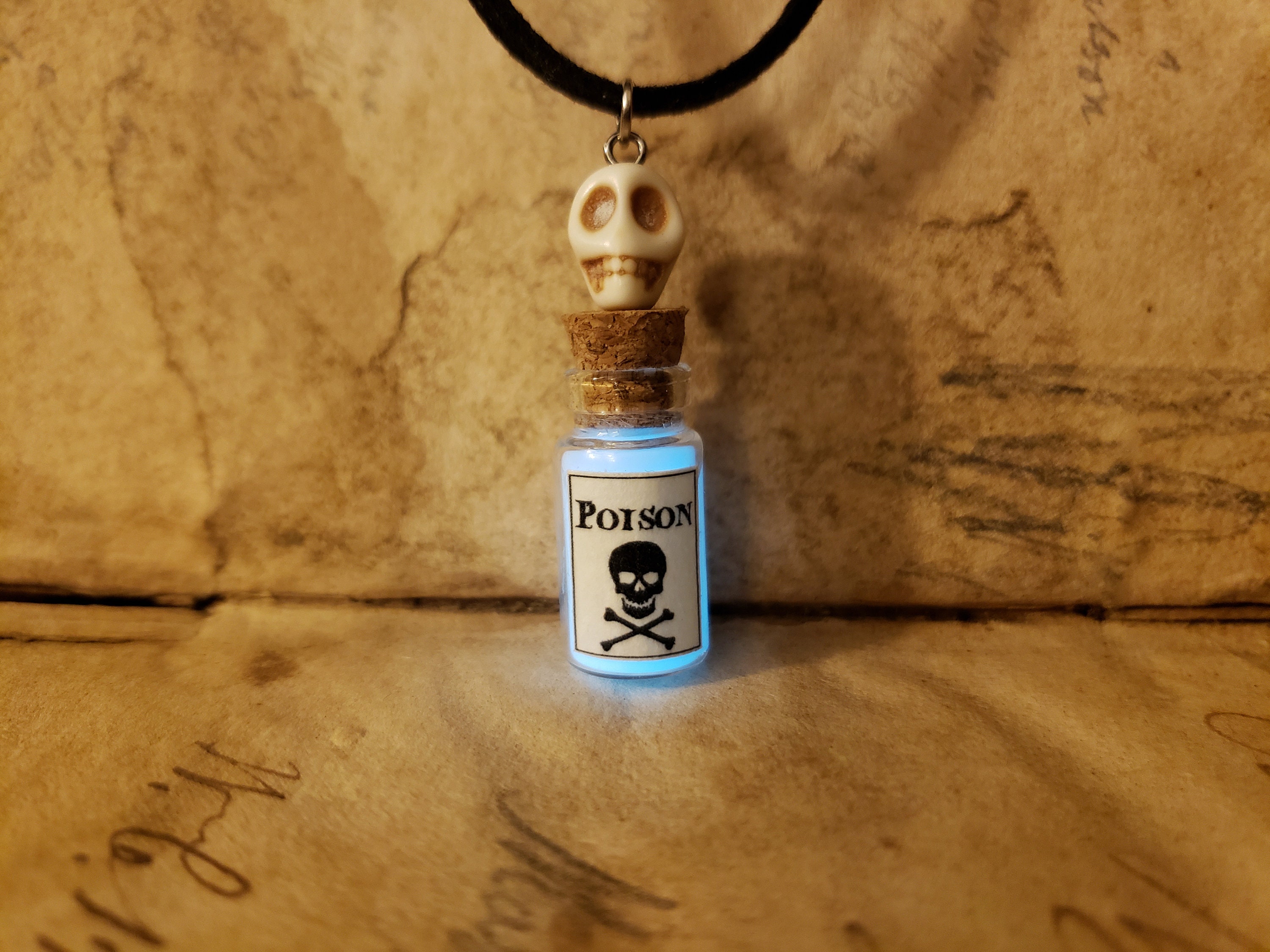 Skull Skeleton Poison Potion Necklace Glass Bottle Glow in the Etsy