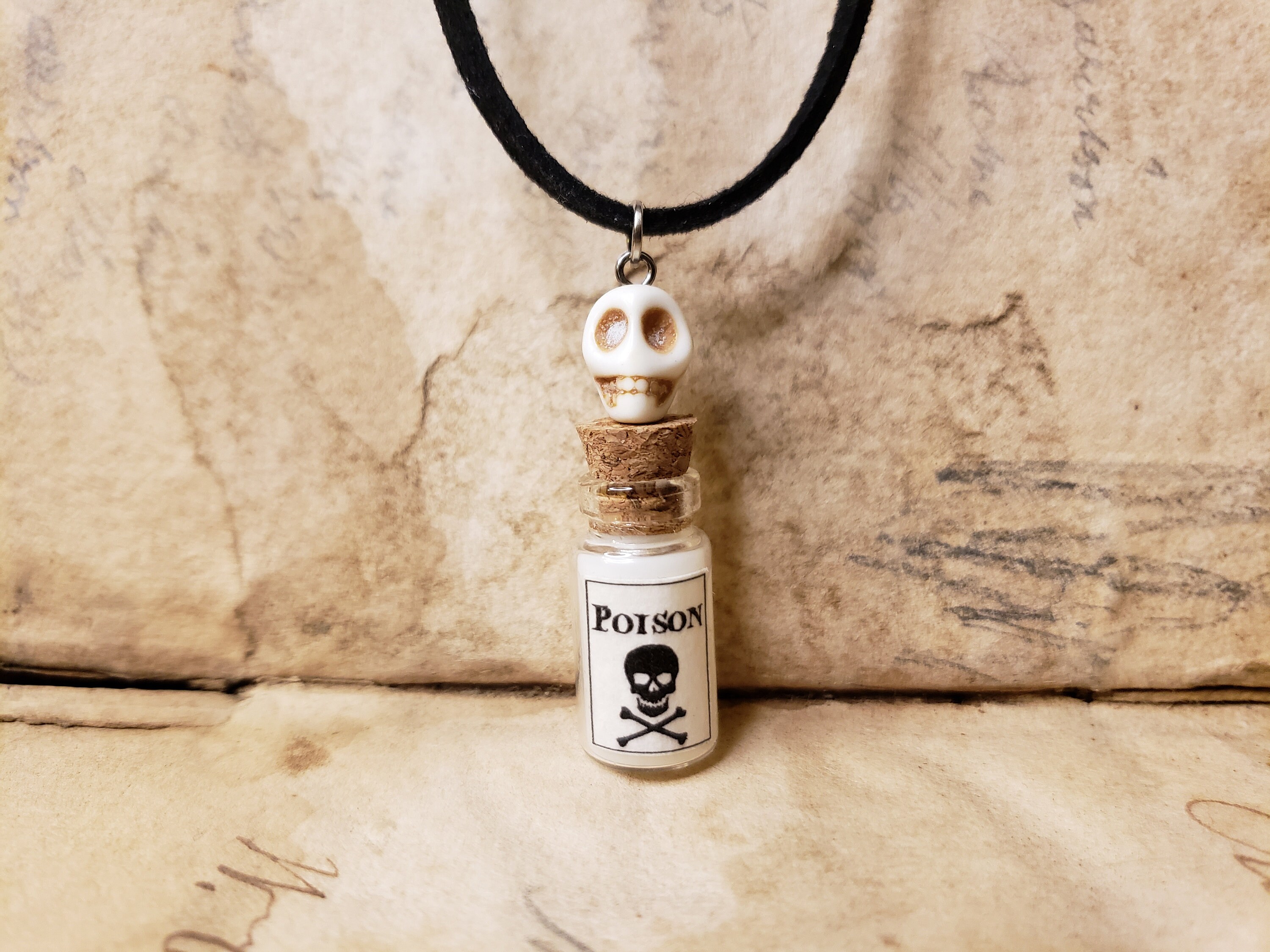 Skull Skeleton Poison Potion Necklace Glass Bottle Glow in the Etsy