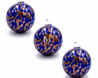 クリスマスボール　ムラノグラス　直径8cm ブルー ムラーノガラス オーナメント クリスマス クリスマスデコレーション