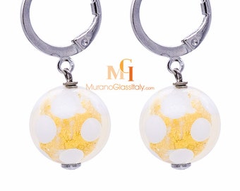 Murano Blown Glass Earrings with 24 Karat Gold - Venetian Jewelry - Italian Designer Earrings - Crystal Glass Jewelry - Handmade in Italy