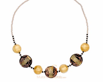 Murano Glass Statement Necklace with 24 Karat Gold - Crystal Jewelry - Hand Blown Luxury Necklace - Elegant Jewelry - 100% Handmade in Italy