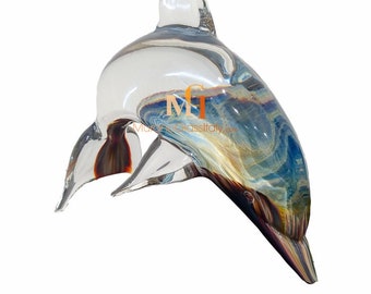 手作りのムラーノガラス製イルカの置物：ヴィンテージクリスタル装飾