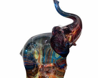 Elephant Glass Sculpture - Murano Sculpture - Italian Glass Animal Centerpiece - Hand Blown Colorful Glass - Handmade in Murano, Venice