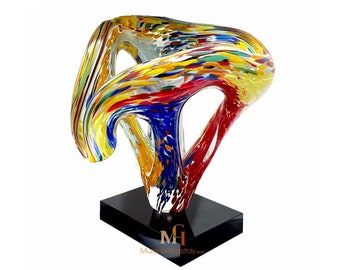 Hand Blown Murano Glass Sculpture - Colorful Abstract Art, Made in Italy