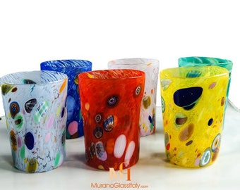 Murano Drinking Glass Set - Colorful Handmade Italian Glassware - Crystal Multicolor Water Glasses  - Perfect Gift - Hand Blown in Murano