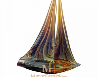 Glass Boat Sculpture - Murano Sailboat - Hand Blown Colorful Glass - Italian Sculpture - Birthday Gift - Handmade in Venice