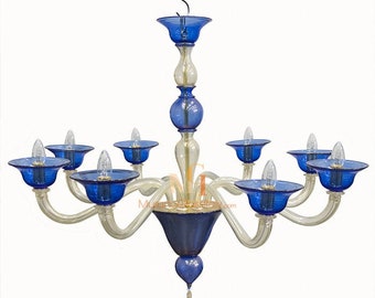 Hand Blown Venetian Glass Chandelier – 24K Gold Murano Lighting