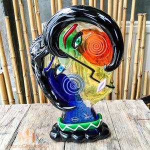 Picasso Face Blown Glass Sculpture – Italian Murano Glass Abstract Sculpture – Picasso Heads Glass Sculpture 42 cm / 16.5 inch Made in Italy