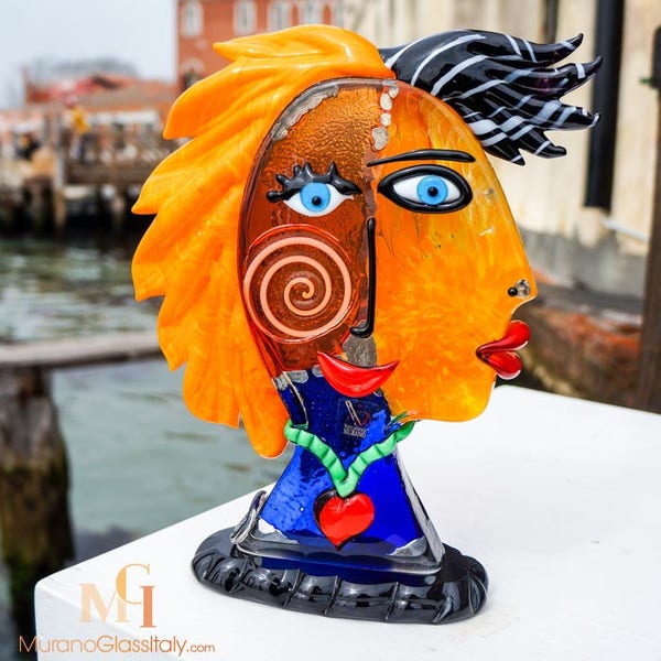 Italian Glass Sculpture - Perfect Wedding Gift - Hand Blown Murano Glass Sculpture – Picasso Style Glass Sculpture made in Murano, Italy