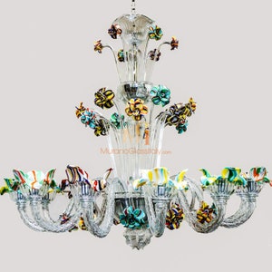 Glass Blown Chandeliers - Luxury Handmade Venetian Chandelier - Wired For Your Country - Elegant Lighting - Hand Blown in Murano, Italy