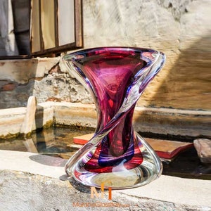 Purple Glass Vase - Crystal Vase - Handmade Unique Gift - Certified Murano Glass - Stunning Centerpiece Made In Italy