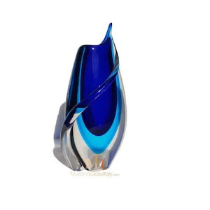Best Murano Glass Vase - Italian Handmade Blue And Clear Crystal Vase - Stunning Centerpiece Made In Murano, Italy