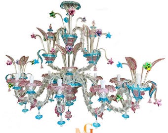 Vintage Murano Glass Chandelier - Handmade Chandelier - Italian Modern Light - Wired For Your Country - Hand Blown Lighting Made in Venice