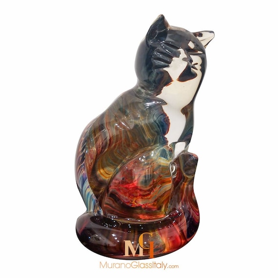 Katze Glastiere Handarbeit Muranoglas Glasfigur Cat 