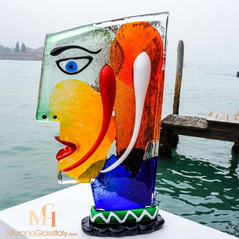 Abstract Glass Sculpture inspired by Picasso Murano Glass Figure Face Sculpture Venetian Luxury Glass Head 100% Handmade in Italy image 1