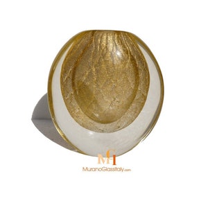 Venetian Glass Vase - Clear Crystal Vase with 24 Karat Gold - Handmade Gift - Certified Italian Glass - Stunning Centerpiece Made In Murano