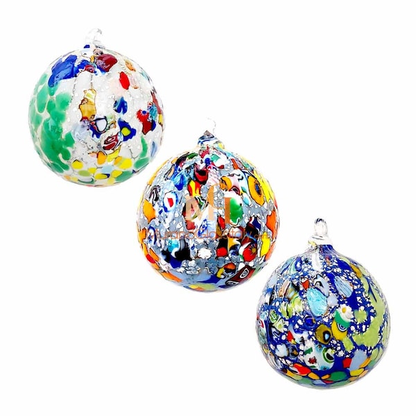 Murano Christmas Balls Infused with 925 Silver - Murano Decorations - Christmas Tree Decor - Handmade in Venice, Italy