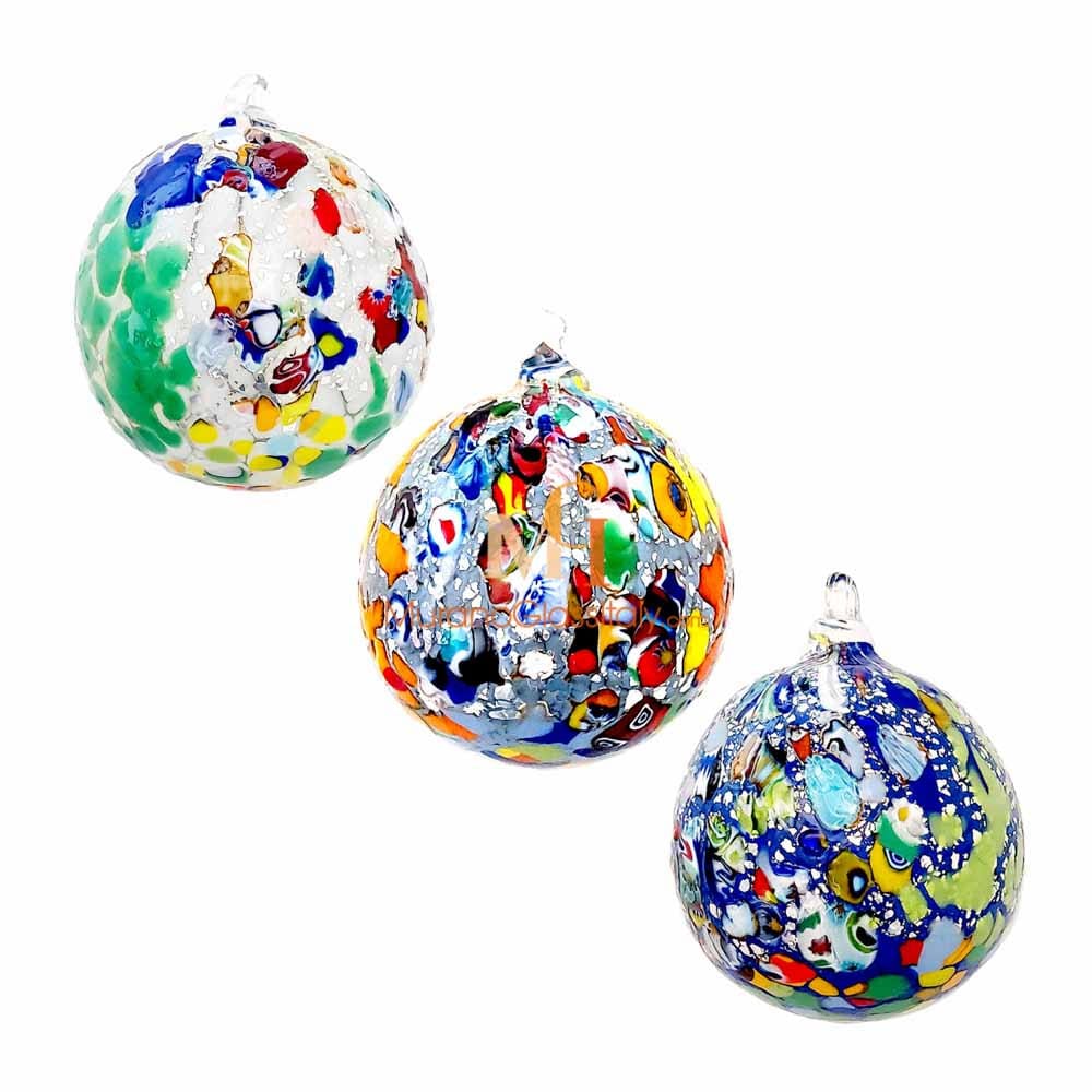 Boule De Noël En Verre De Murano – Vert Et Argent – 5cm – Fait Main – Cadeau Unique