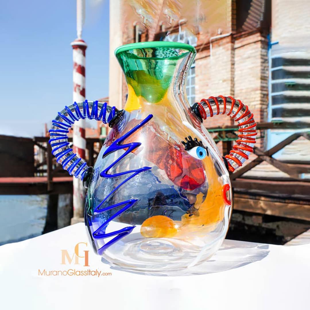 Hand Blown Murano Glass Vase – Colorful Italian Art Glass, Picasso