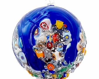 クリスマスボール　ムラノグラス　直径8cm ブルー ムラーノガラス オーナメント クリスマス クリスマスデコレーション
