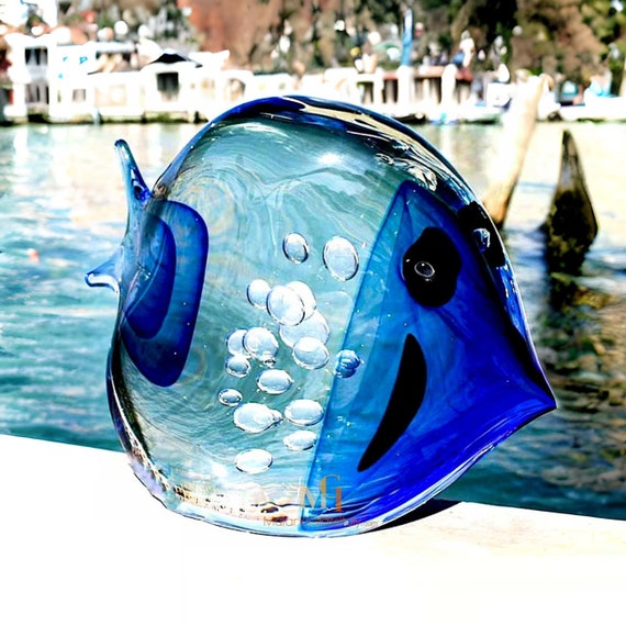 Blue Murano Glass Fish - Italian Hand Blown Animal Sculpture