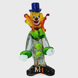 Clown en verre de Murano - Décorations de Noël - Cadeau d&#39;anniversaire unique - Figurines colorées en verre de Murano - Soufflé à la main à Venise, Italie