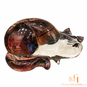 Italian Glass Cat - Venetian Hand Blown Animal Sculpture - Murano Glass Cat Figurine - Colorful Art Glass Animal - Handmade in Murano, Italy