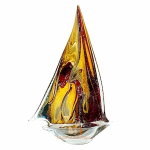 SailBoat Ornament, Italian Glass Sailboat, Art Glass Boat Ornament, Gold Glass Boat Sculpture Murano Glass