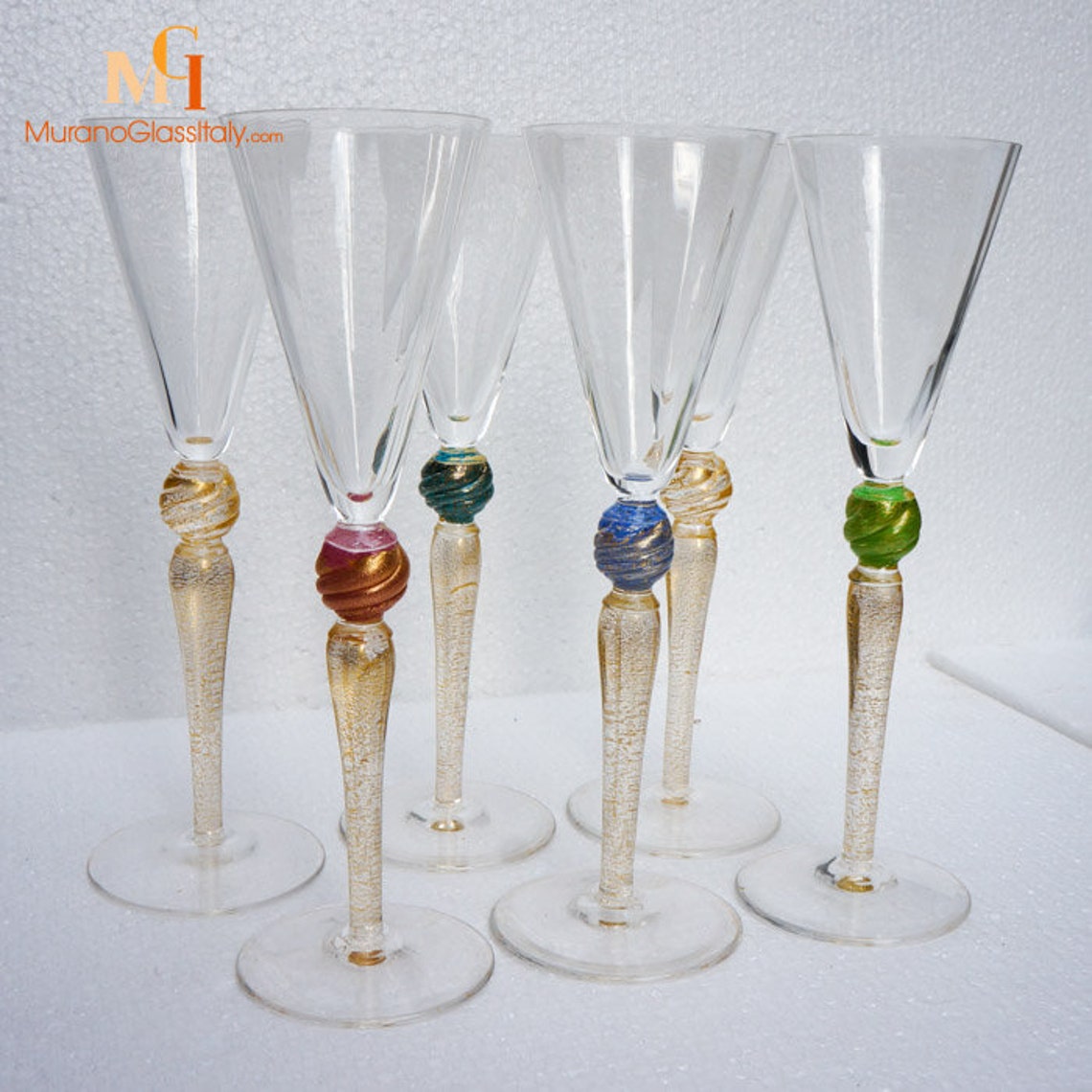 Champagne Flutes With 24 Karat Gold Set of 6 Gold Hand Blown Champagne Glasses Unique