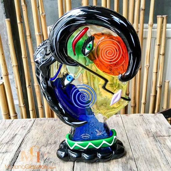 Evaluatie Ambacht Kader Picasso Face Blown Glass Sculpture Italiaans Murano Glass - Etsy België