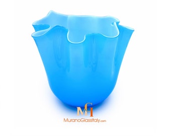 Vase en verre bleu - Vase de Murano - Design italien - Vase en verre soufflé - Art du verre de Murano - 100 % fait main en Italie