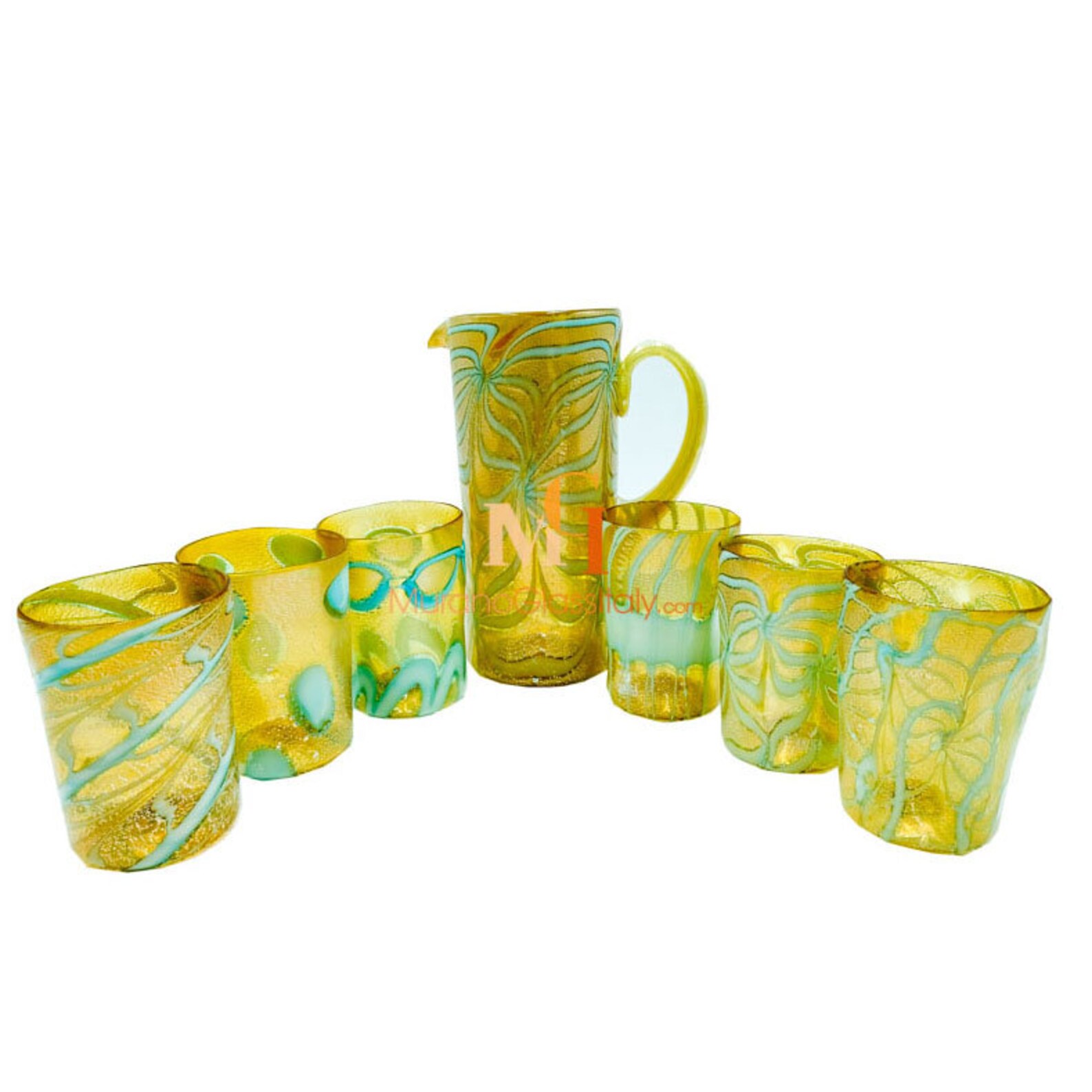 Murano Glasses Hand Blown Italian Water Glasses Amber Glasses