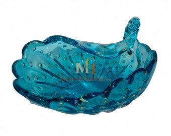 Bol en verre de Murano avec or 24 carats - Centre de table en verre d’art - Cadeau de mariage unique - Objet décoratif soufflé à la main - Fabriqué à Venise, Italie