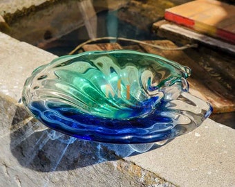 Murano Bowl - Blue and Green Bowl - Italian Glass Centerpiece - Unique Gift - Hand Blown Decorative Object - Made in Murano, Venice