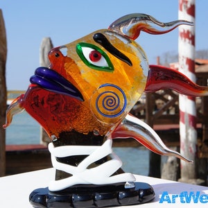 Picasso Face Sculpture, Murano Glass Picasso Head Sculpture Abstract Picasso Style Figure Handmade Art Glass Sculpture Made in Murano, Italy