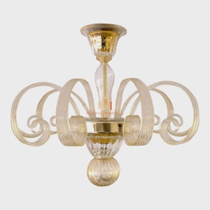 Crystal Amber Glass Chandelier Whit 24K Gold - Italian Chandelier Light - Wired For Your Country - Hand Blown Lighting Made in Venice